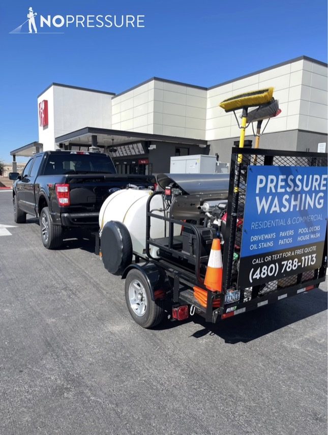 Commercial parking and storefront area after cleaning