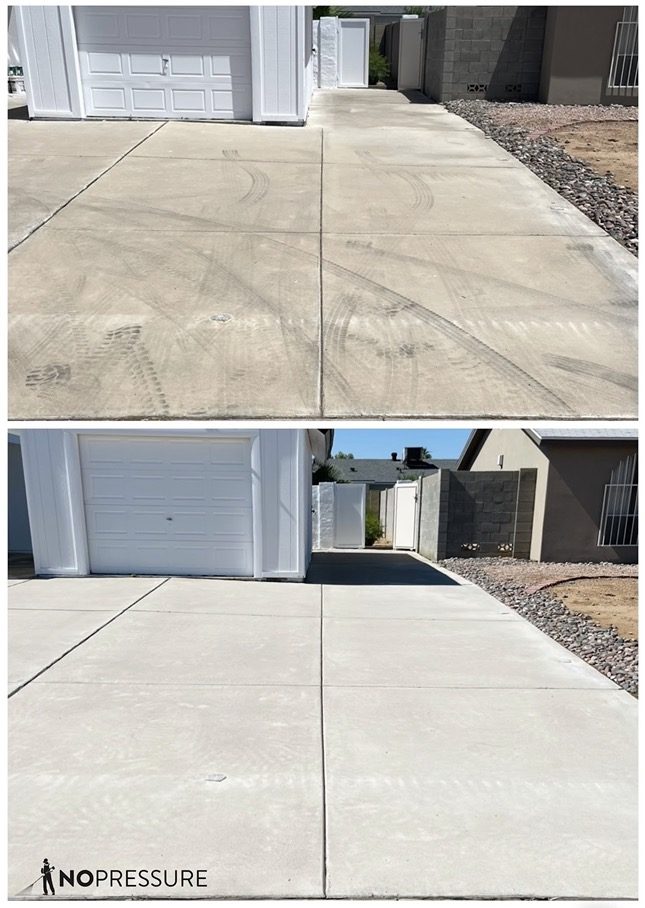 Driveway and walkway after pressure washing