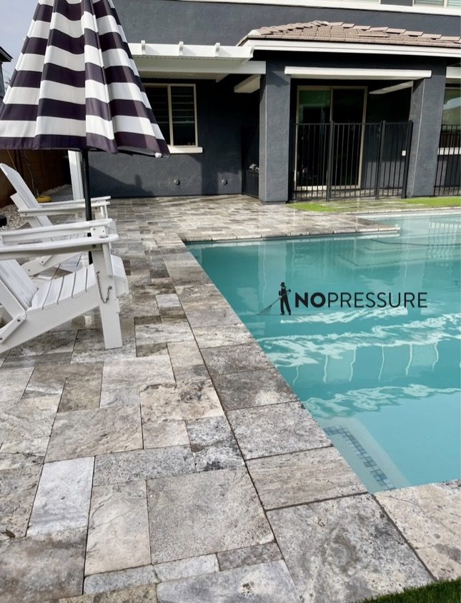 Cleaned pool deck and patio pavers