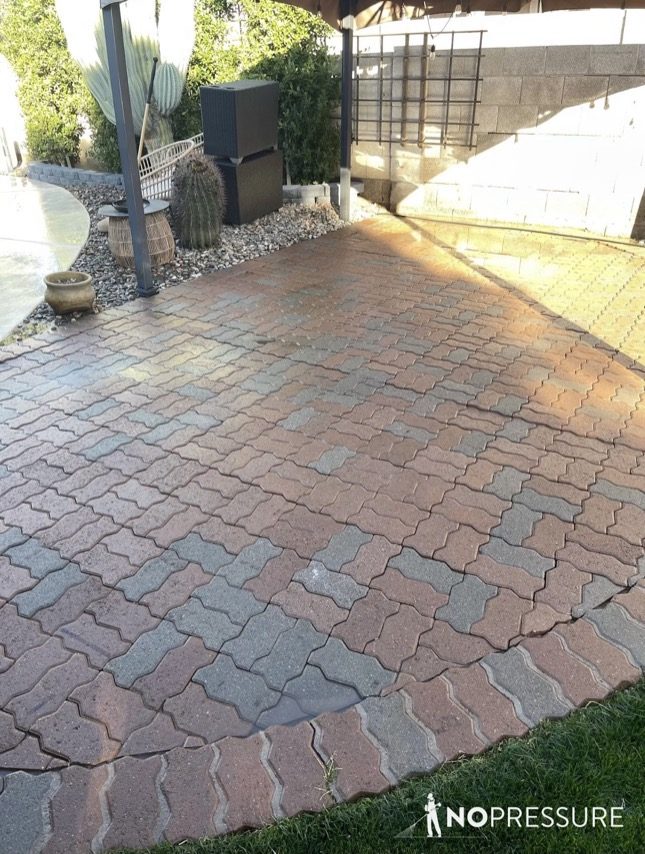 Clean paver patio after pressure washing